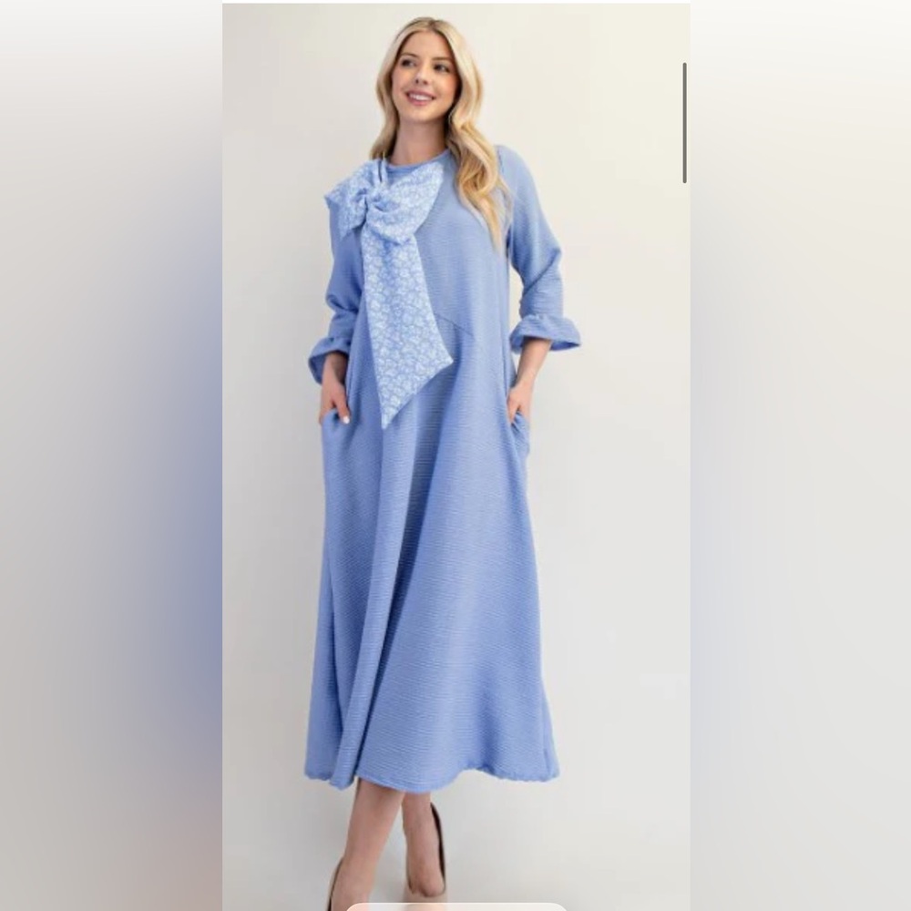 Light Blue Maxi Dress with Scarf Detail - Women Dresses Maxi